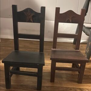 Rustic Wooden Chairs with Star Design - Black and Brown